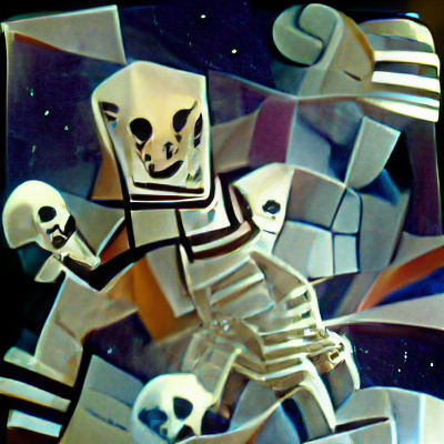 Scary skeleton astronaut in space cubist