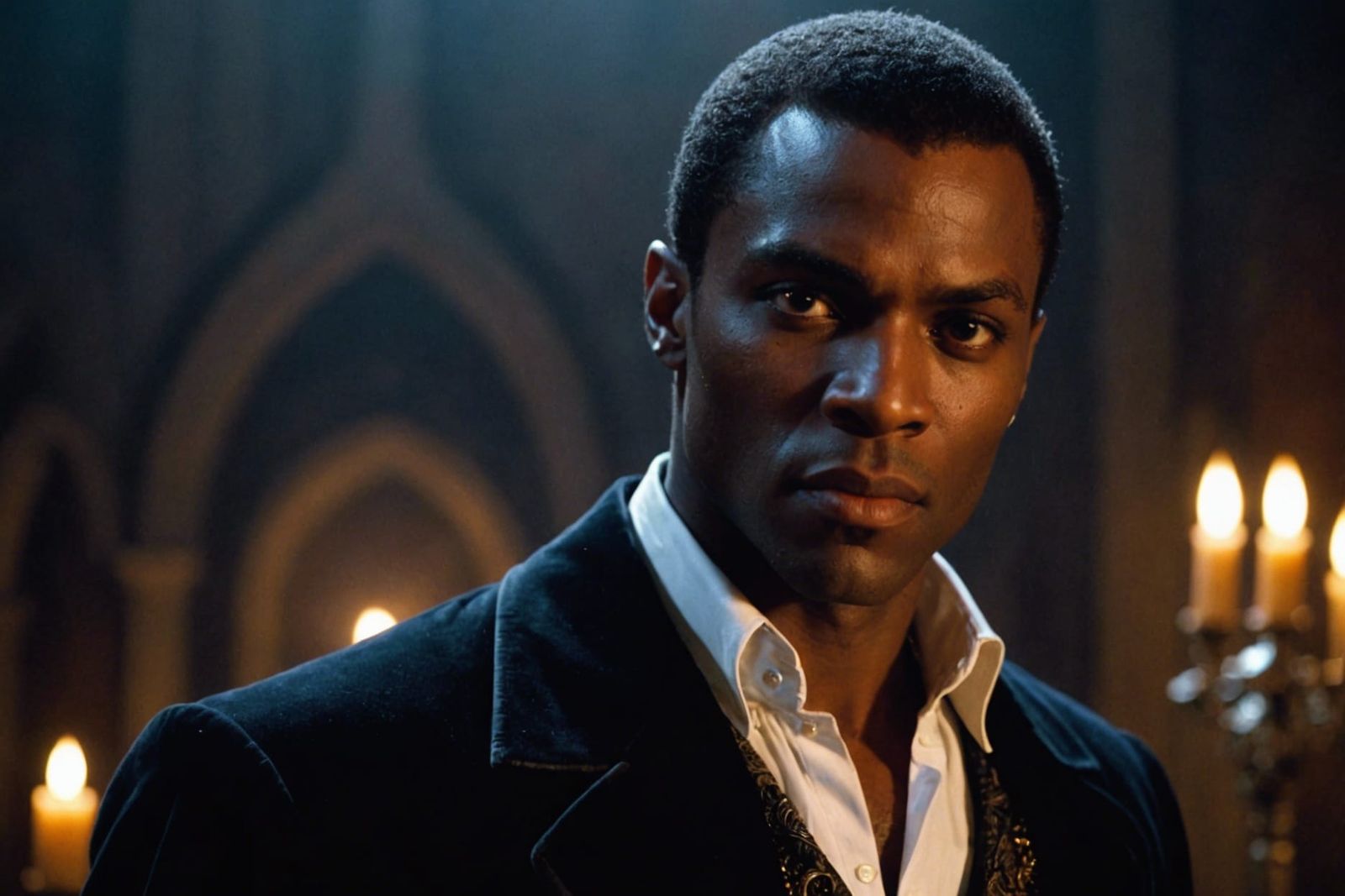 action pose, medium shot, an african-american vampire from m...