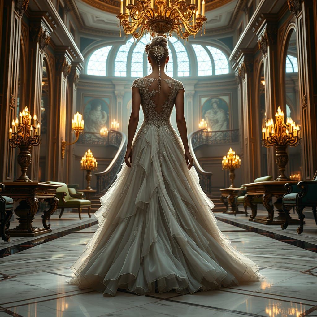 Elegant Fantasy Ball Gown in Grand Baroque Mansion