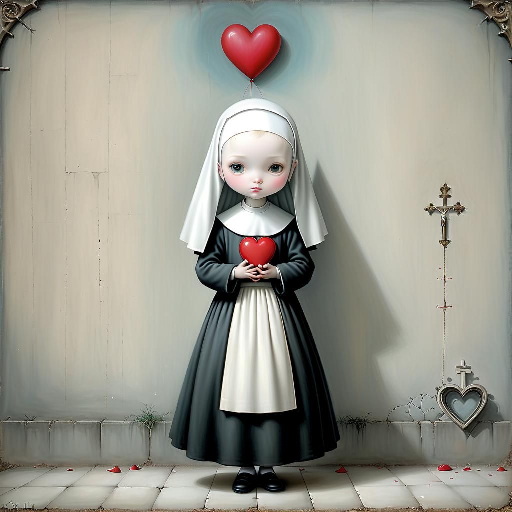 Nun Saint with Heart: Ceccoli-Banksy Fusion