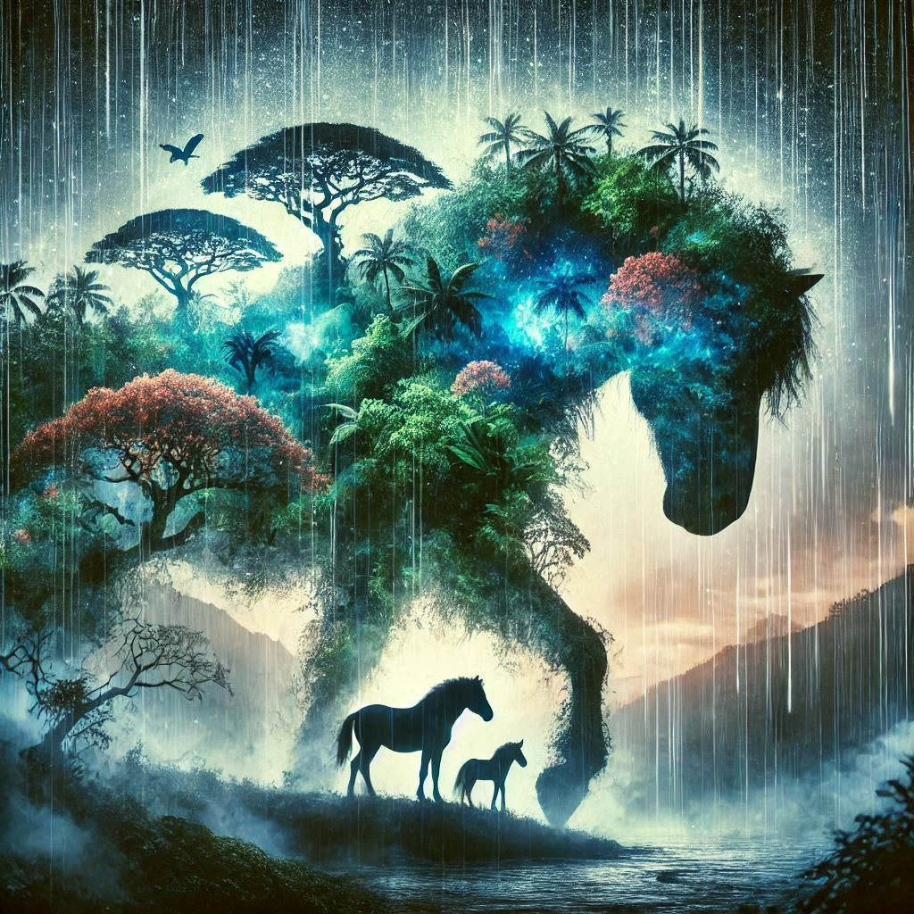 double exposure beautiful fantasy DALL-E 3 portrait landscape..