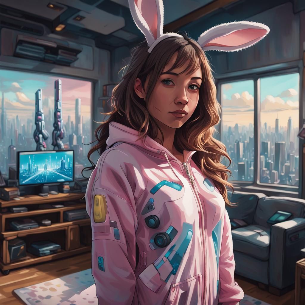 close-up of upper body of pokimane wearing comfortable bunni...