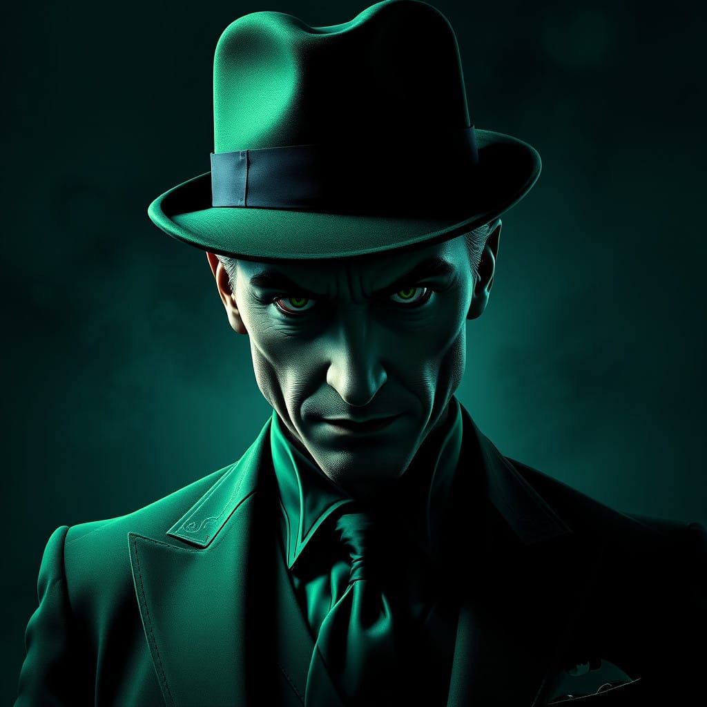 The Enigmatic Riddler in Dark Emerald Green Suit - AI Art