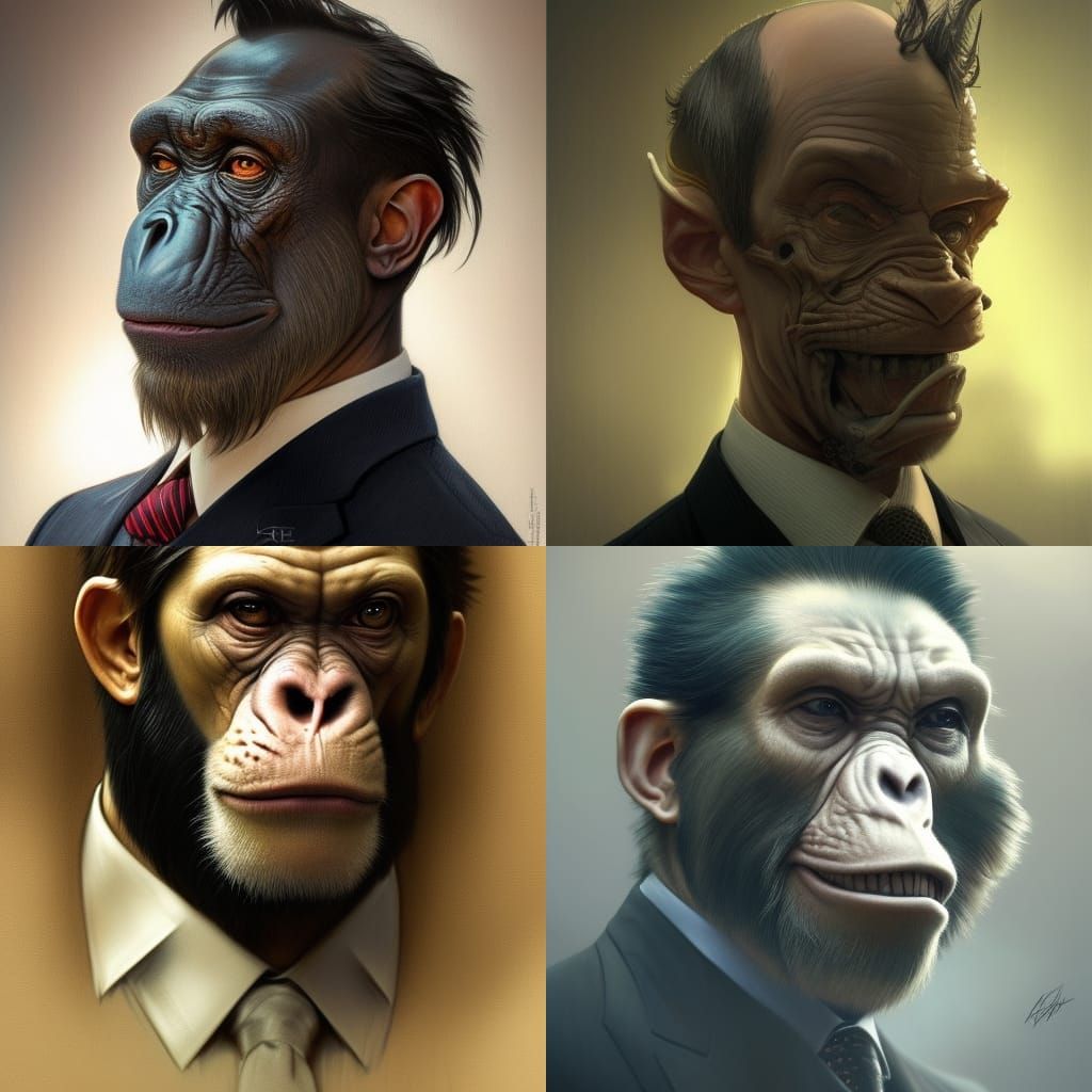 Ape in suit, 16D lighting, surreal fantasy art,16D detailed ...