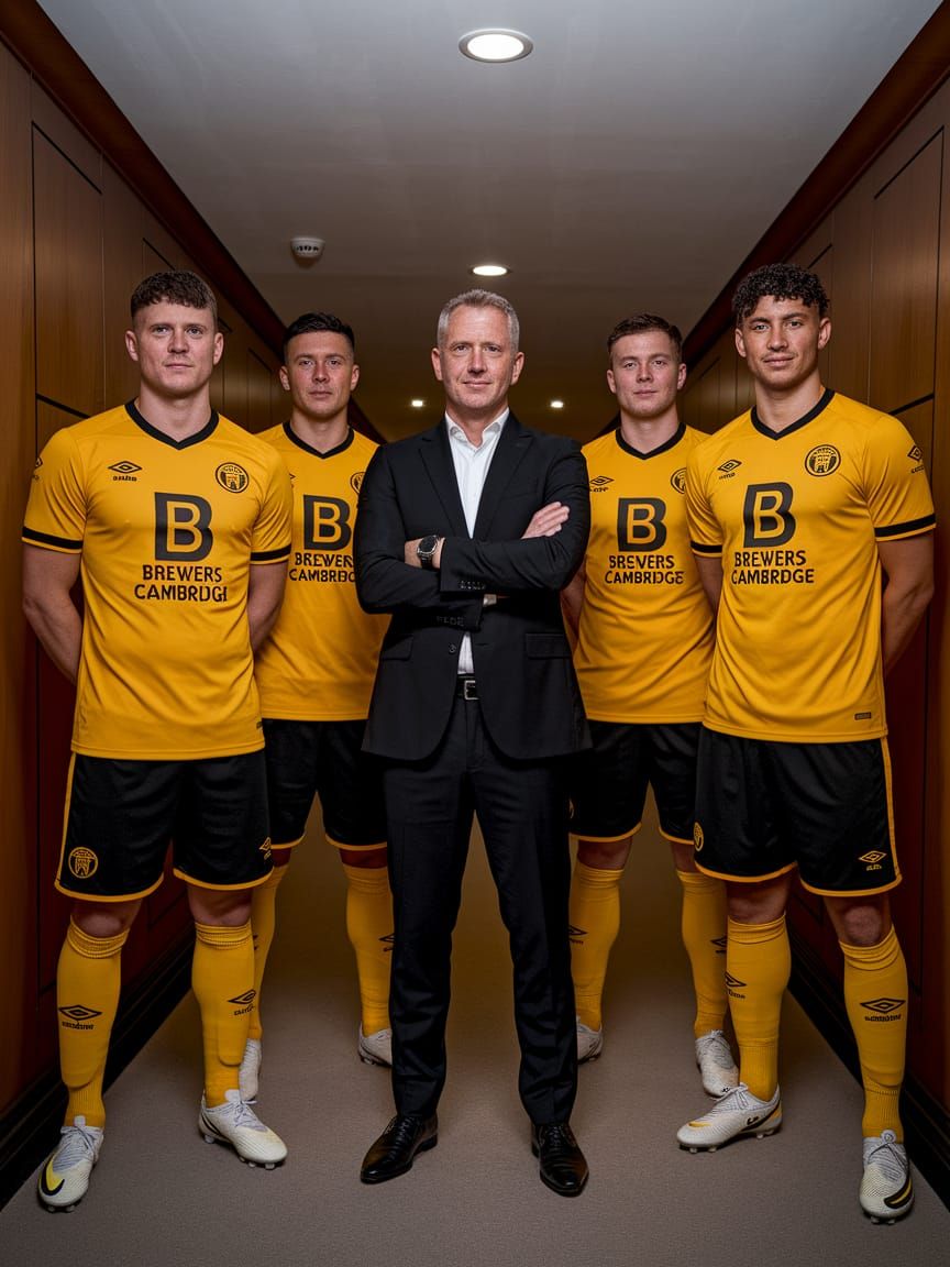Neil Harris Cambrdge Utd Manager with 4 players   by @rallyman