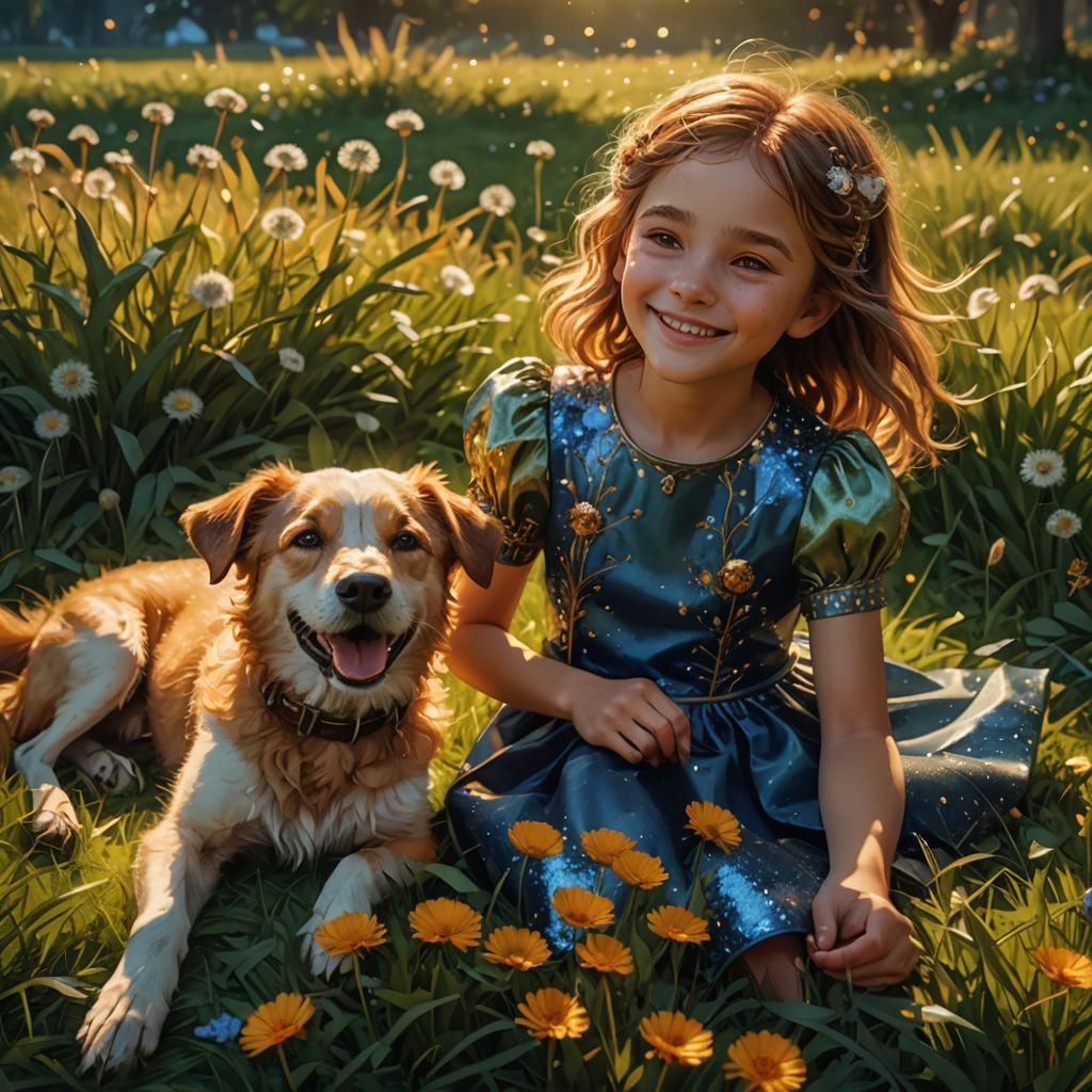 little girl and dog