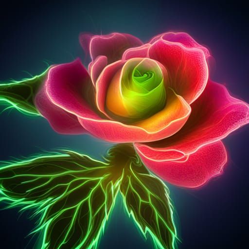 Bioluminescent multicolored rose 8k beautiful colors fine details mesh ...