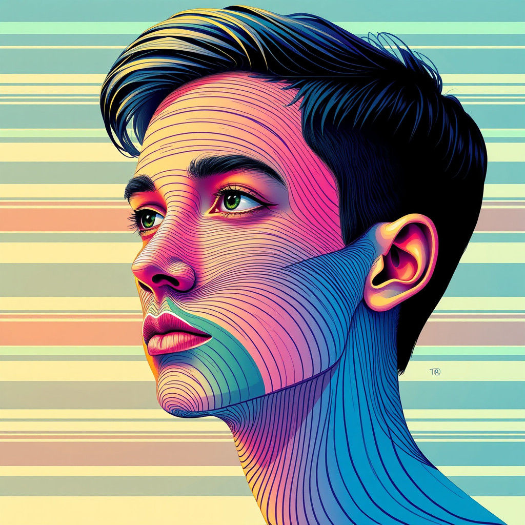 Abstract Portrait of a Young Man in Vector Art Style