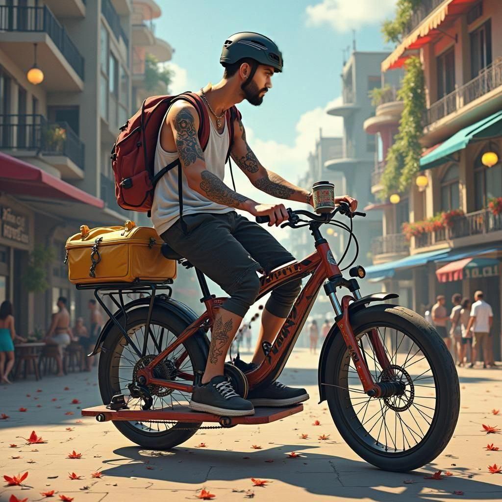 Quiero una ilustración realista de Iñaki, un creador de 24 años. Mide 1,85 m, es delgado y tiene las piernas llenas de tatuajes. Su pelo es...