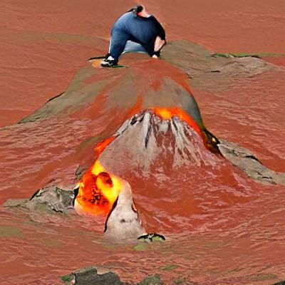Fat man falling into volcano