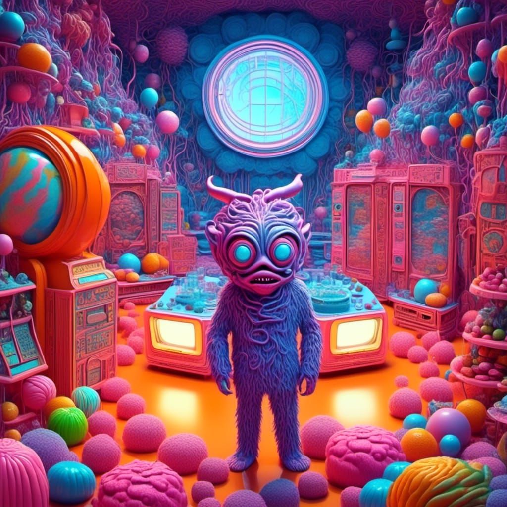 <lora:Pink Room:1.0>
Scene from a scifi movie called "I have no mouth, and I must scream". Candy art style! Whimsical playful colorful! cand...