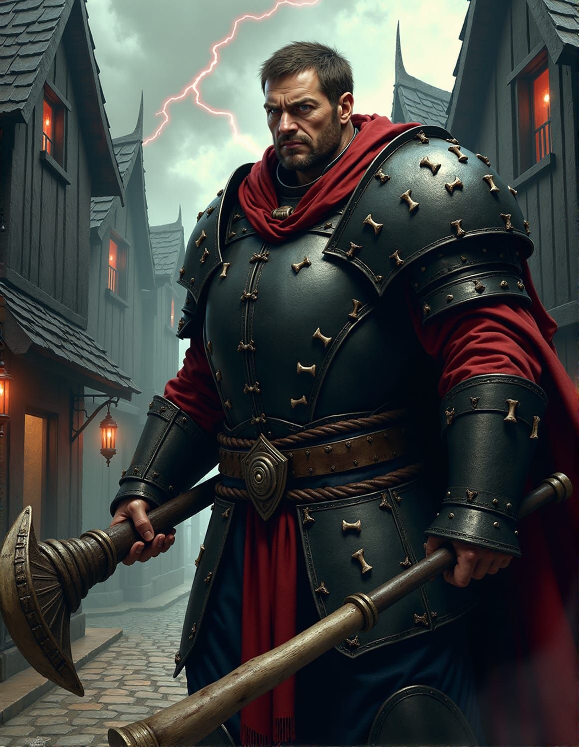 The head of the city guard is Garrott “The Bone Crusher”