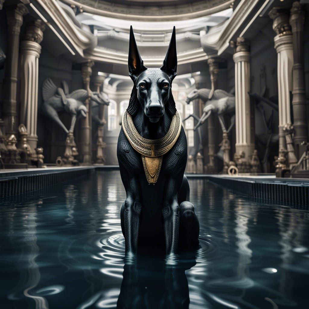 Anubis standing in a big pool of water false