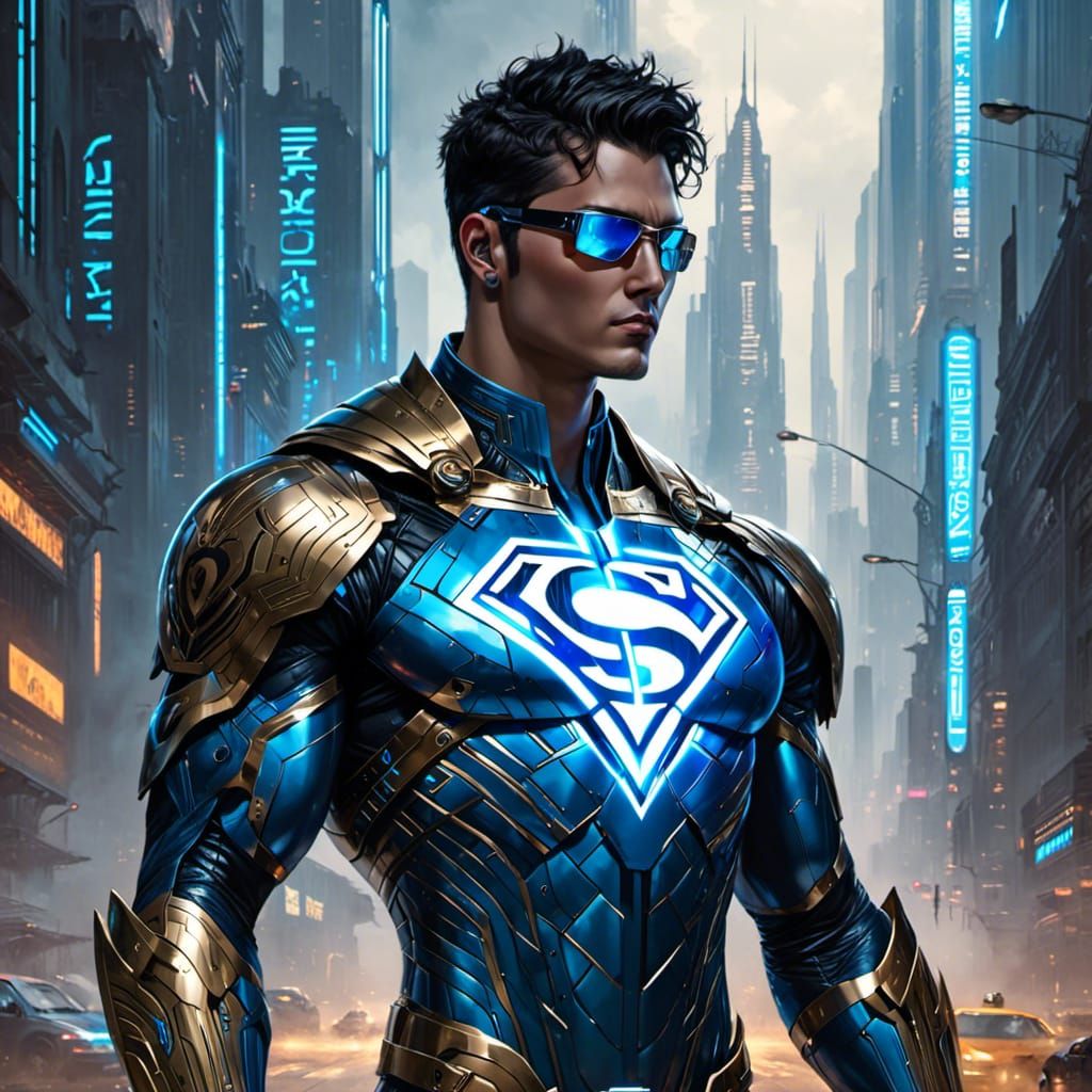  <lora:Obsidian Butterfly:1.0>Superman :: Electric Blue orah :: superheropunk 