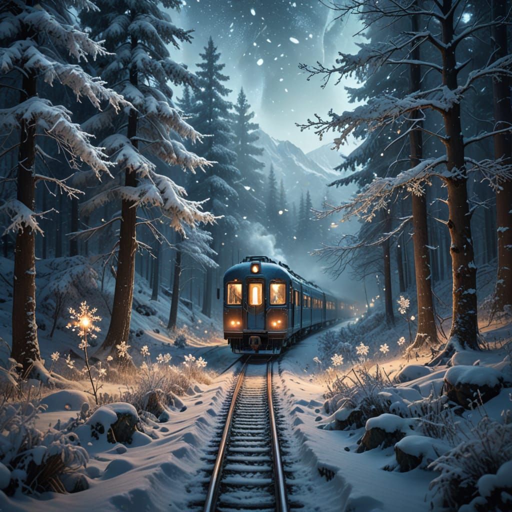 Train in the winter forest