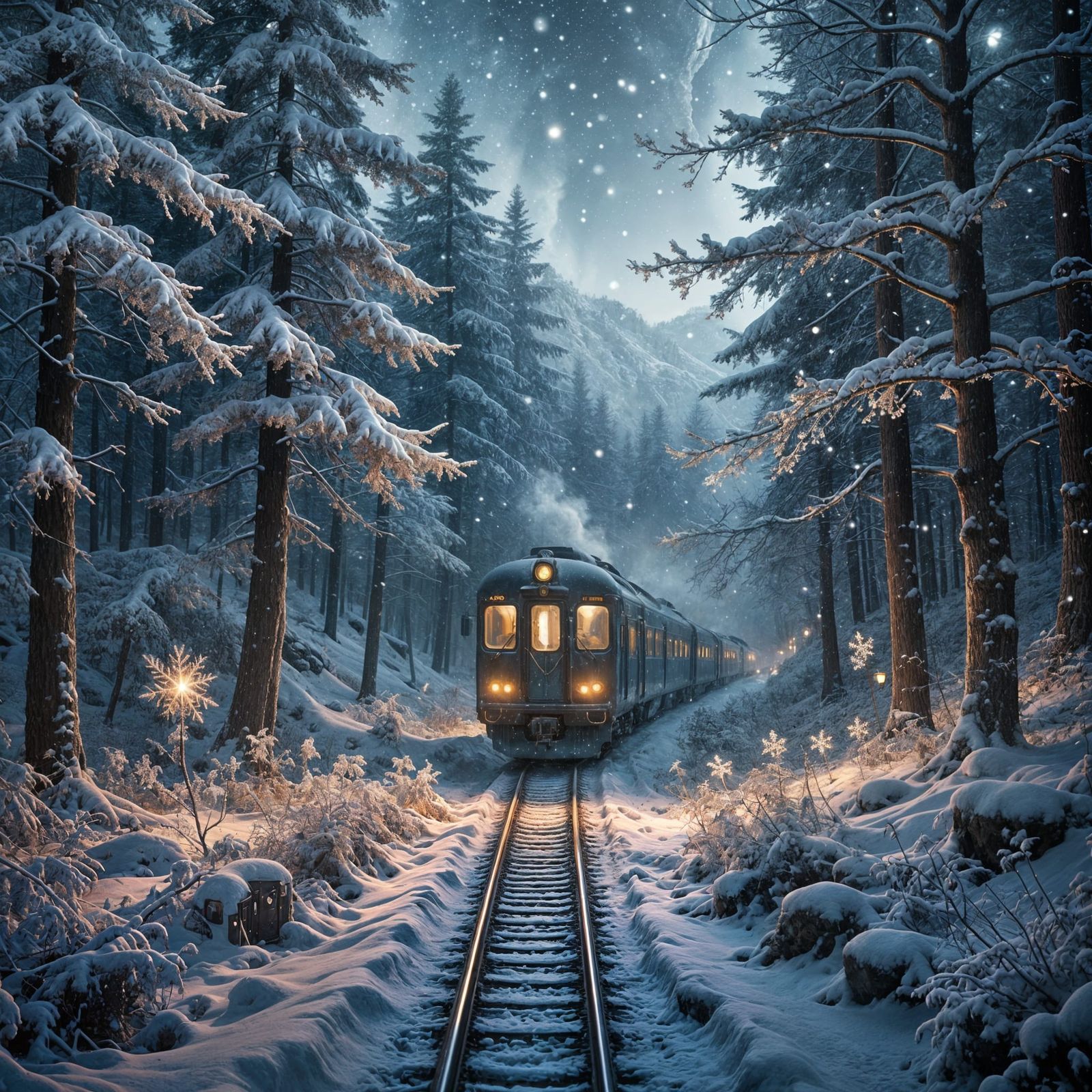 Train in the winter forest  by @Ugy10