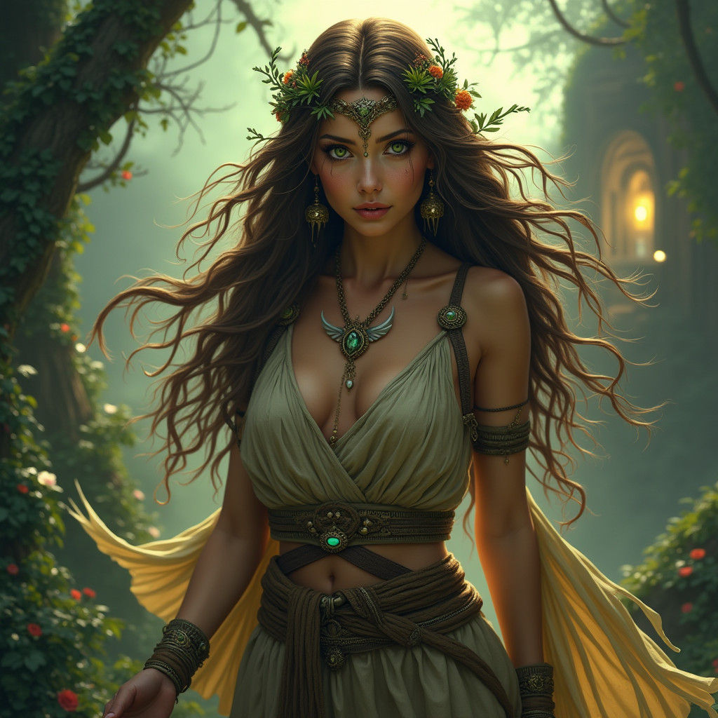 Bir pagan kadın korkusuz ve çekici. Özgür ve mutlu. Daha sade ve doğal. Renkler çok parlak değil. Yanında veya bir atı var. Gözleri koyu renk. 
