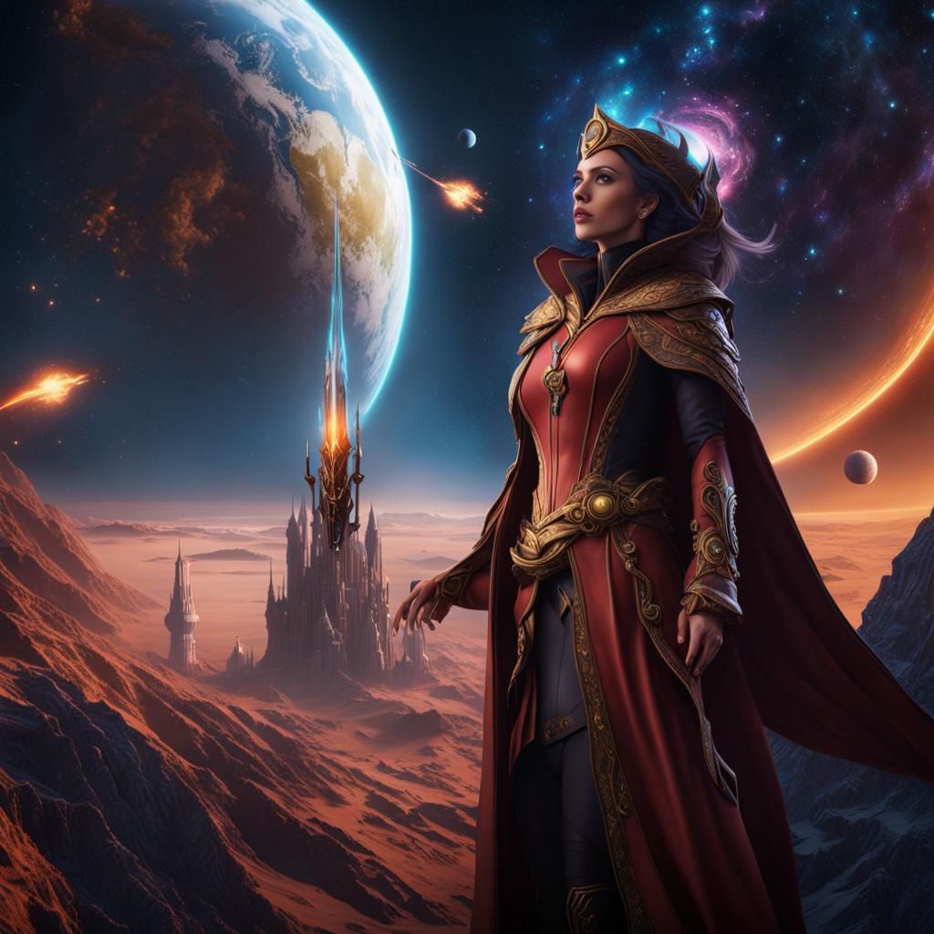 A female wizard in space