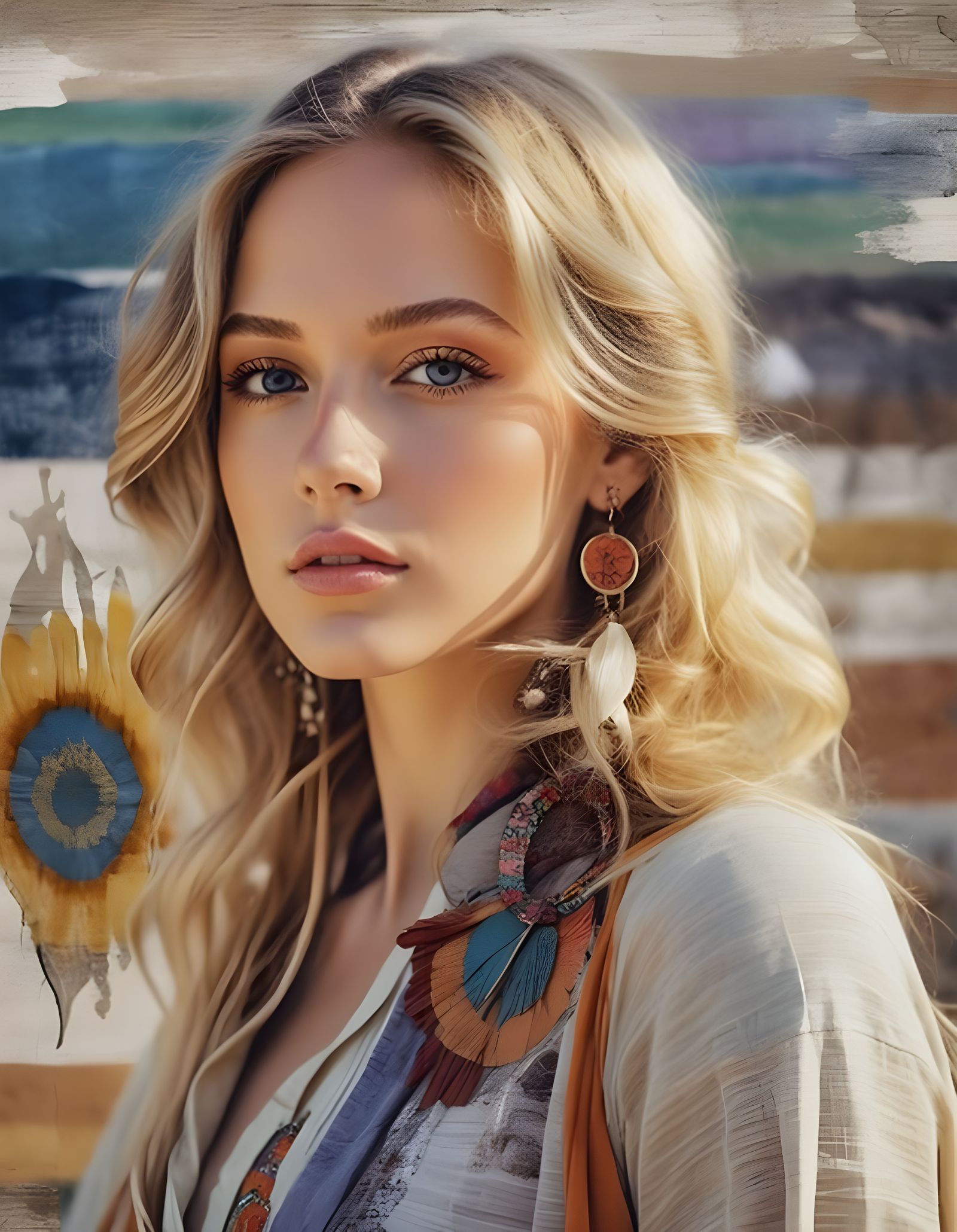 Beautiful woman portrait, hippie clothes