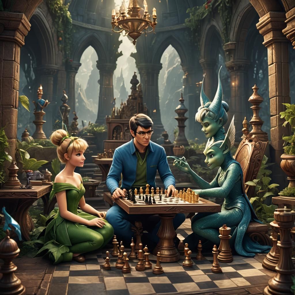 Tinker Bell playing chess while Spock oversees. - AI Generated Artwork ...