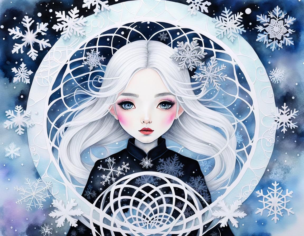 "Mixed media, spirograph, chinese ink painting, "winter is c...