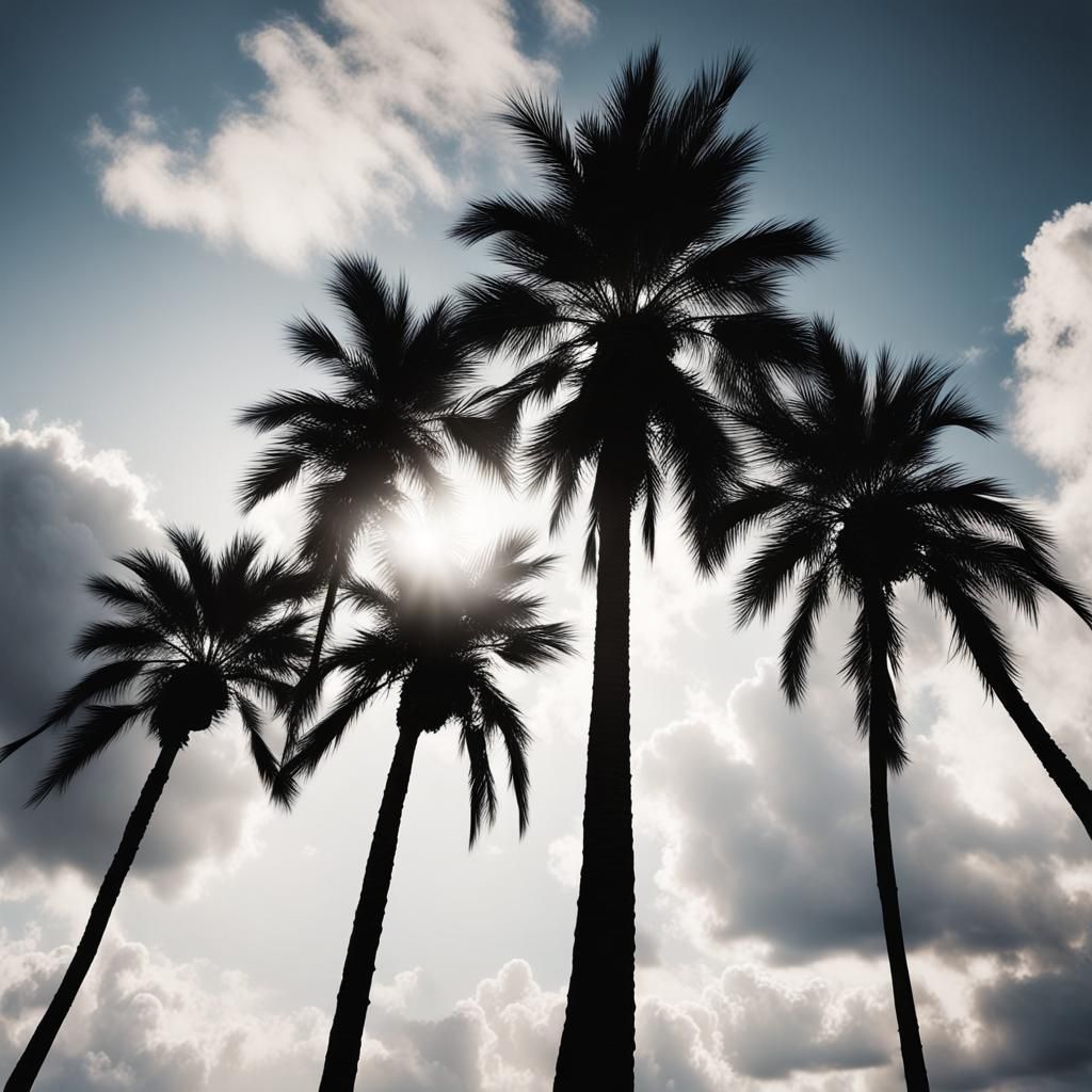 Silhouette of palm trees against a white background