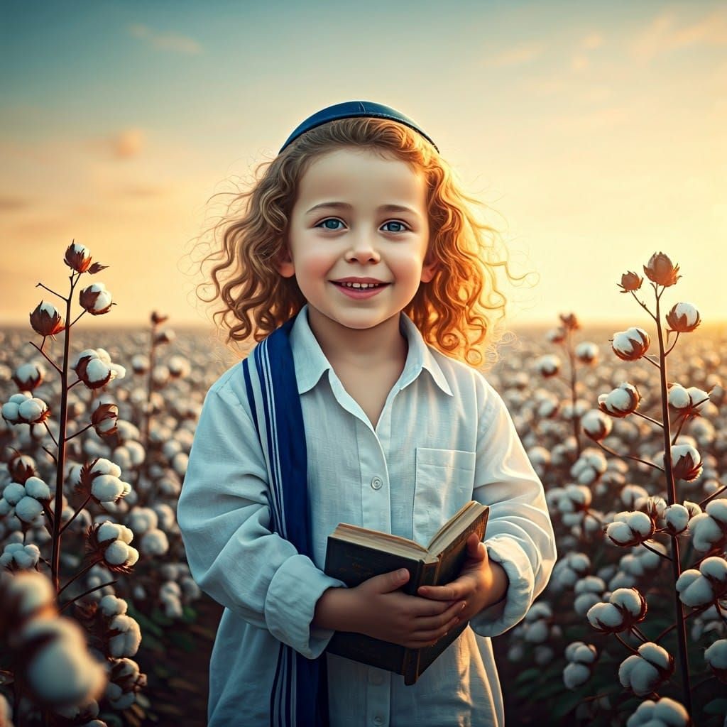 Boy in Cotton Field with Kippah