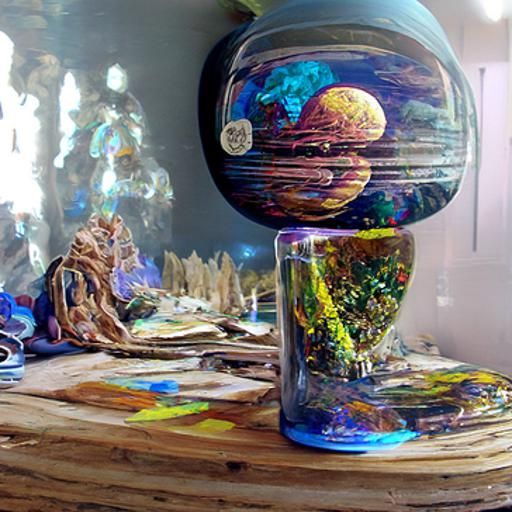Planet in a jar on a wooden table