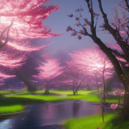 ethereal cherry blossom landscape - AI Generated Artwork - NightCafe ...