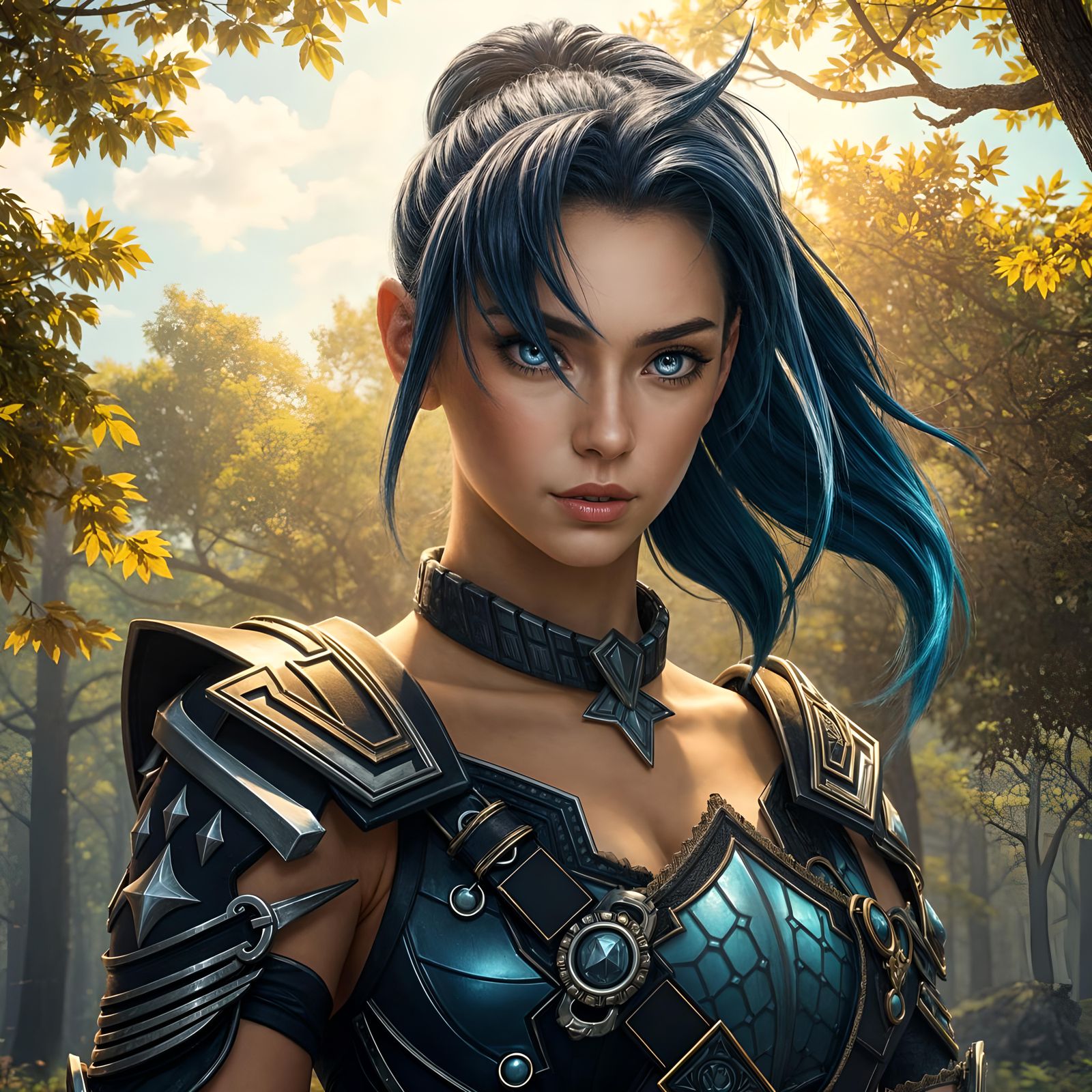 attractive and beautiful young 25-year-old female with navy blue color hair with light blue color hair ...  by @evolsdoom