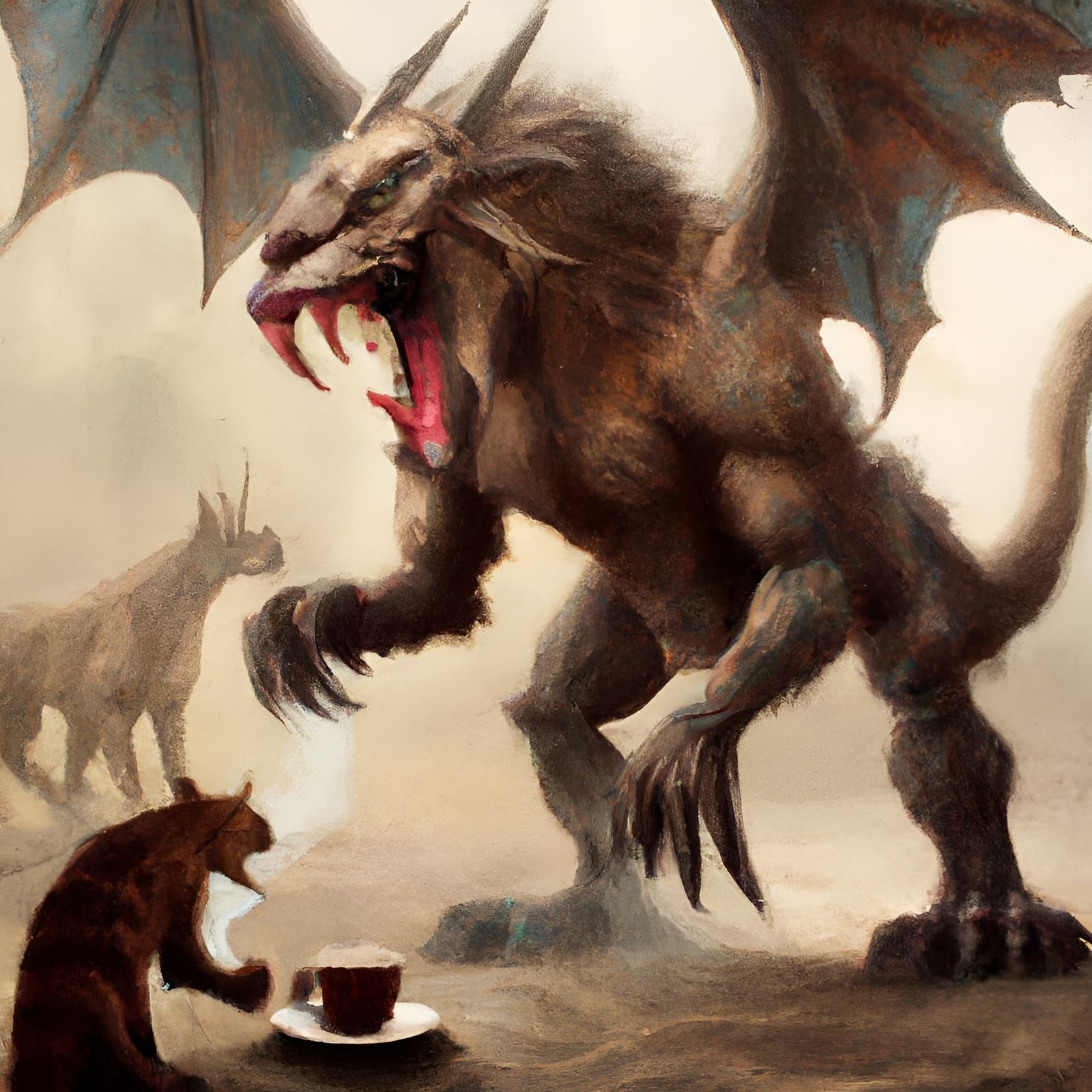 The Chimera Won’t Let the Kitty Enjoy his Cup of Coffee! He’s Mad! undefined