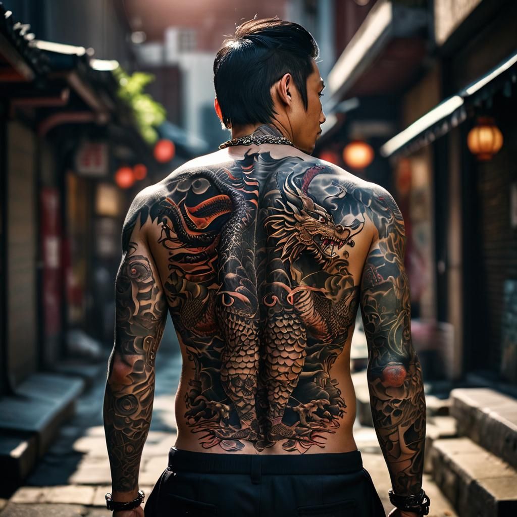 Yakuza Dragon Tattoo in Japanese Street Photography