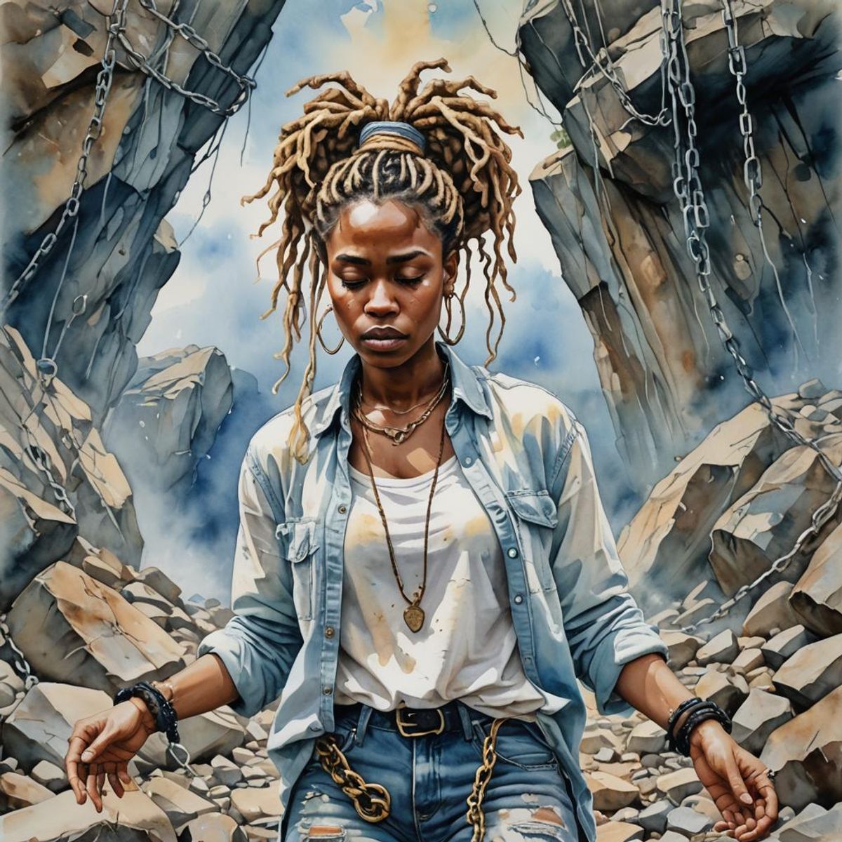 artistic watercolor of oil tinting of african american woman with