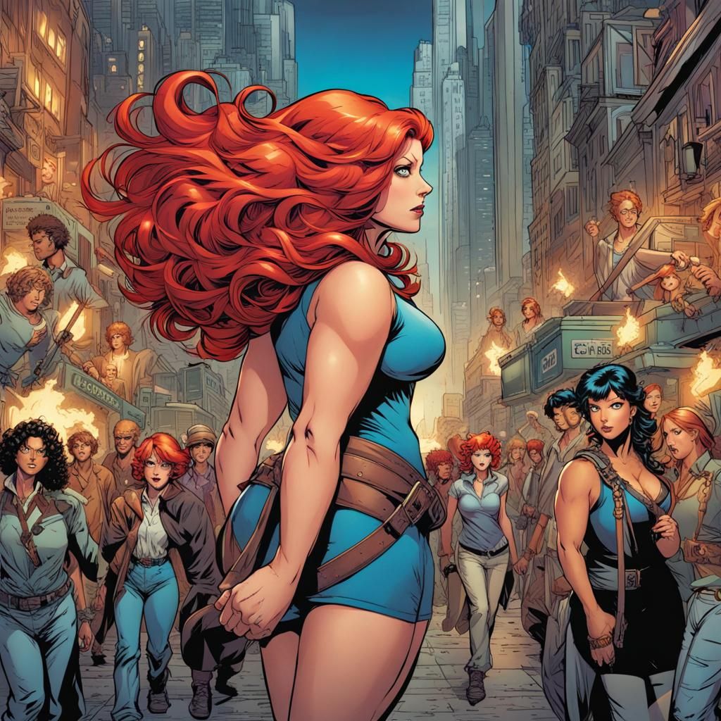 10,000 ft tall red headed curvy immense giantess walking thr...