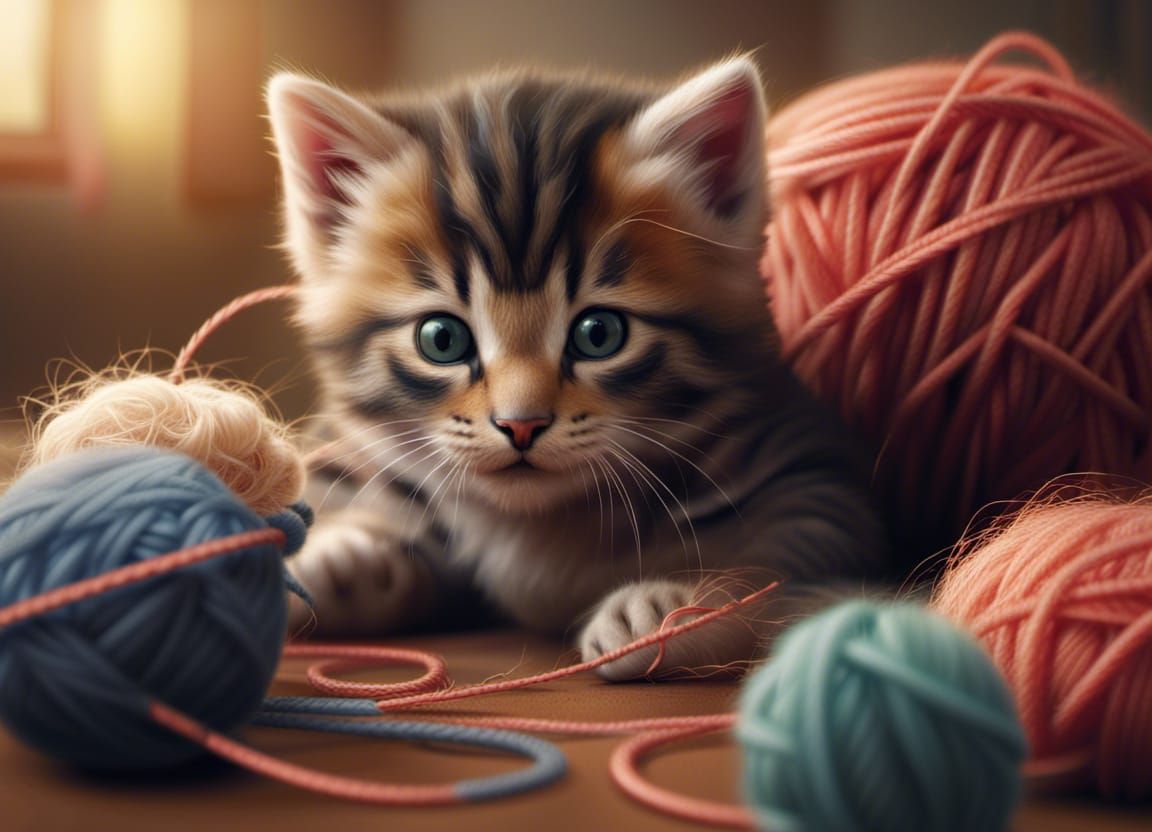 Kitten playing with a ball of wool Epic cinematic brilliant ...