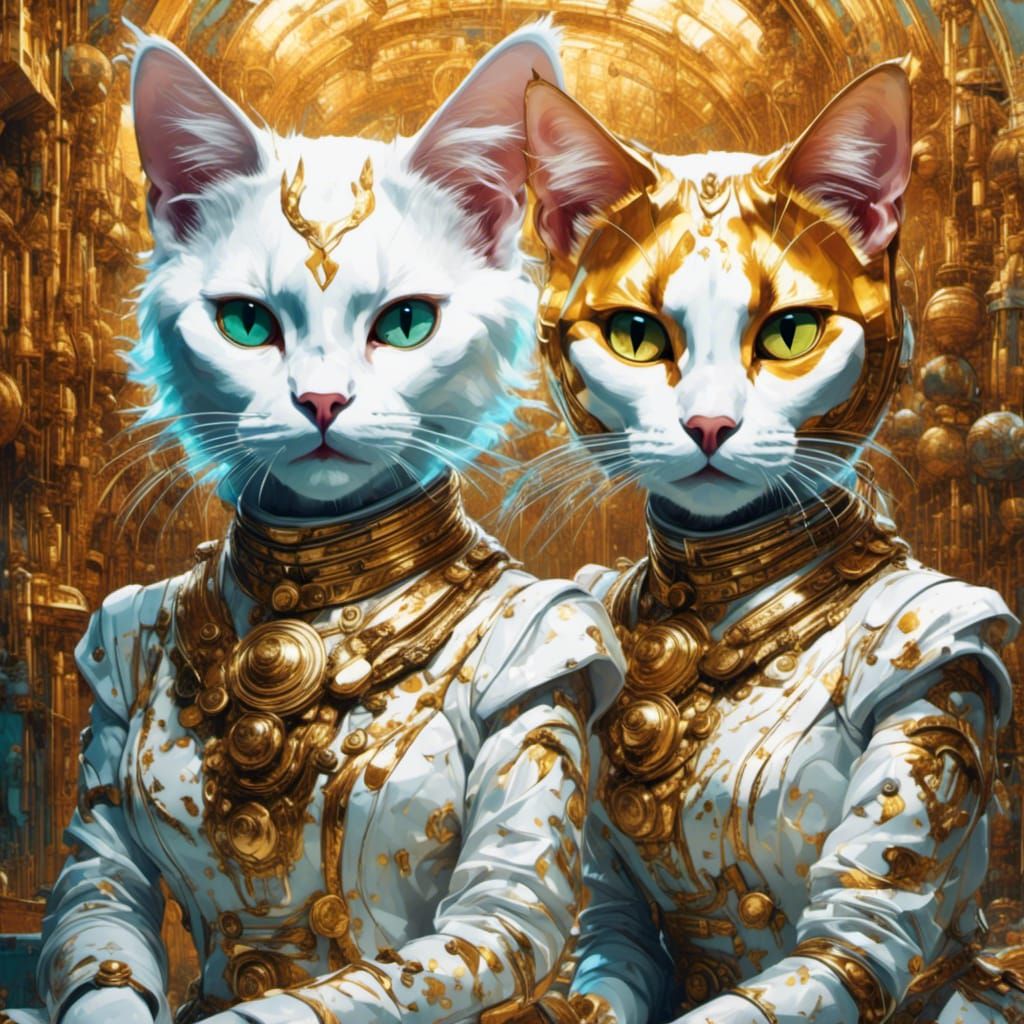 Cyborg Cats at Cafe: Vibrant Graffiti Art