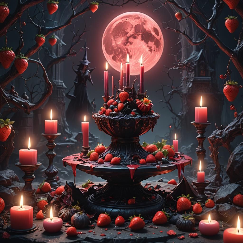 Vampire strawberry moon candle witch aesthetic
