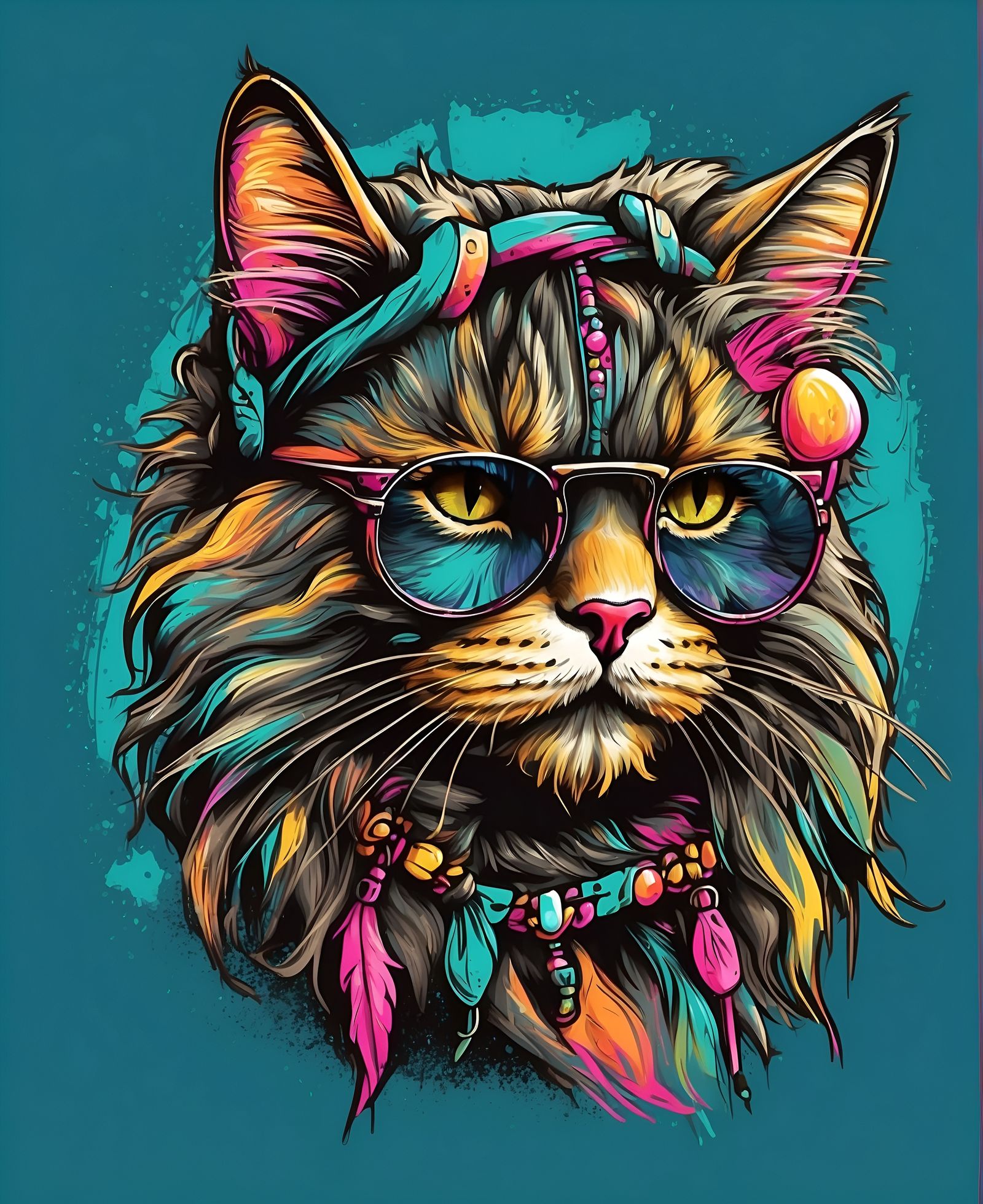 A hippy colorful cat