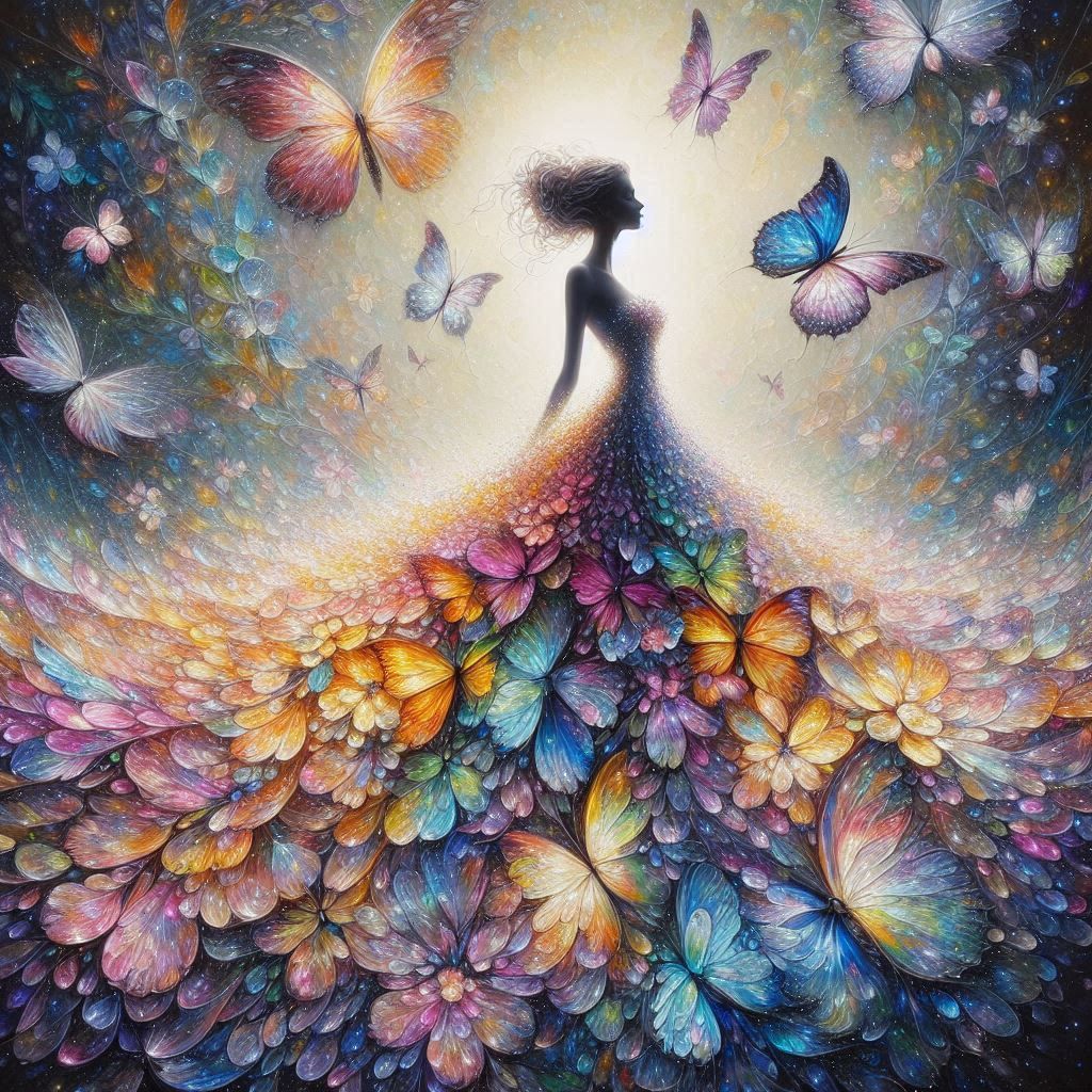 Butterfly Belle Silhouette - pastel wet oil