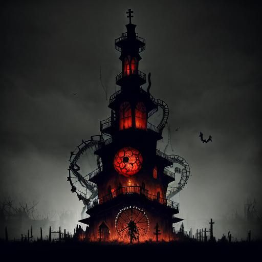 The wheel spins in blood
Sings a terrible song
He meets his guests
He will carry them from the bottom up 
Extreme theme park by Ernst Barlac...