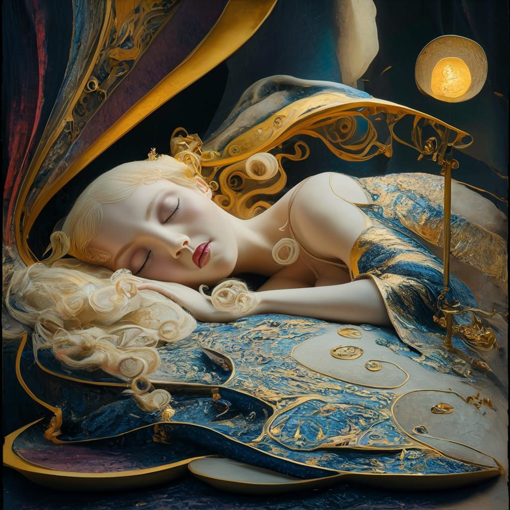 a soft and breathtaking detailed painting of a sleeping blon...
