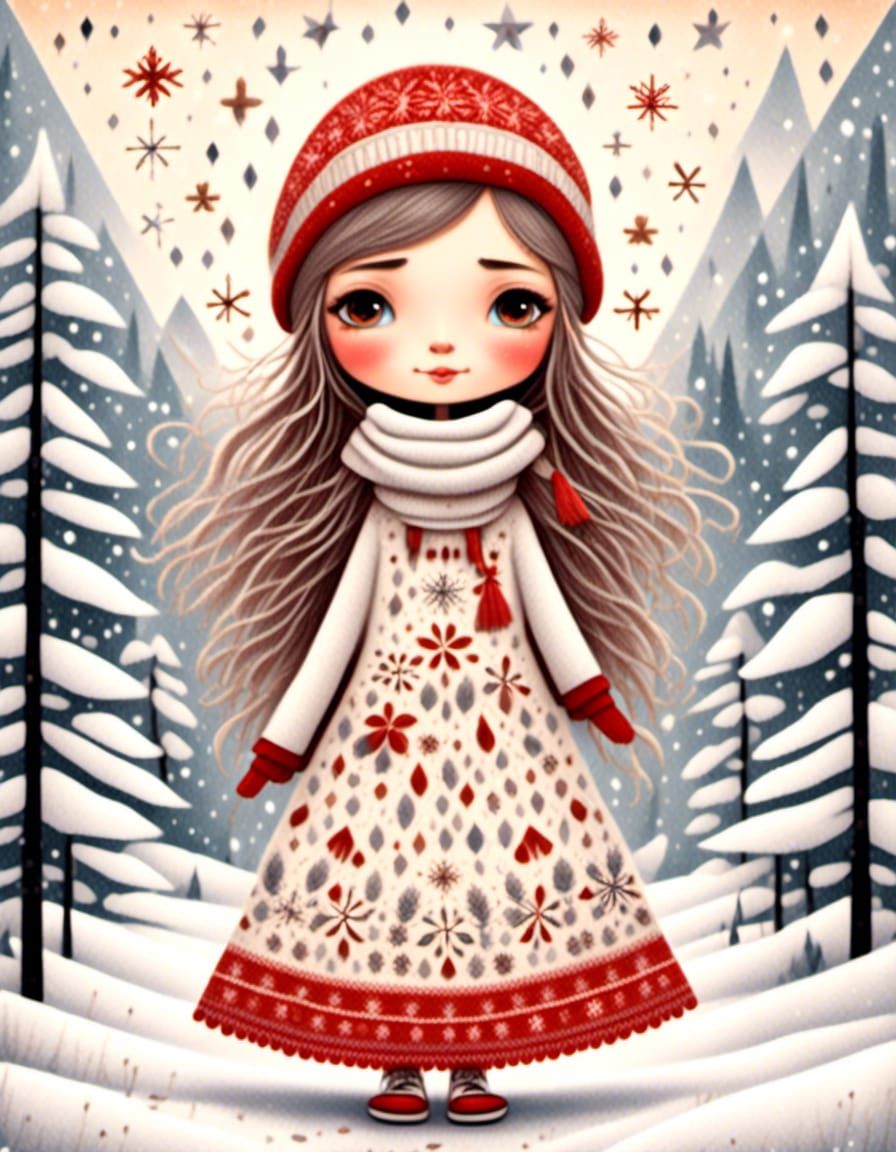 White background Whimsical cute little happy italien girl op...