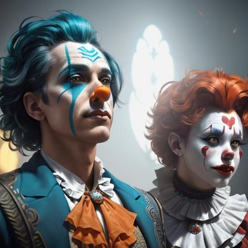 Two Clowns in futuristic theatre