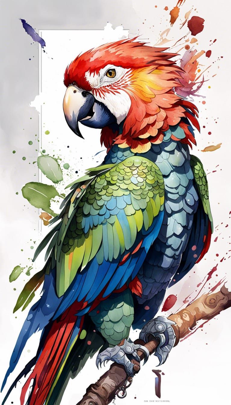 Colorful Parrot Portrait in Watercolor Style