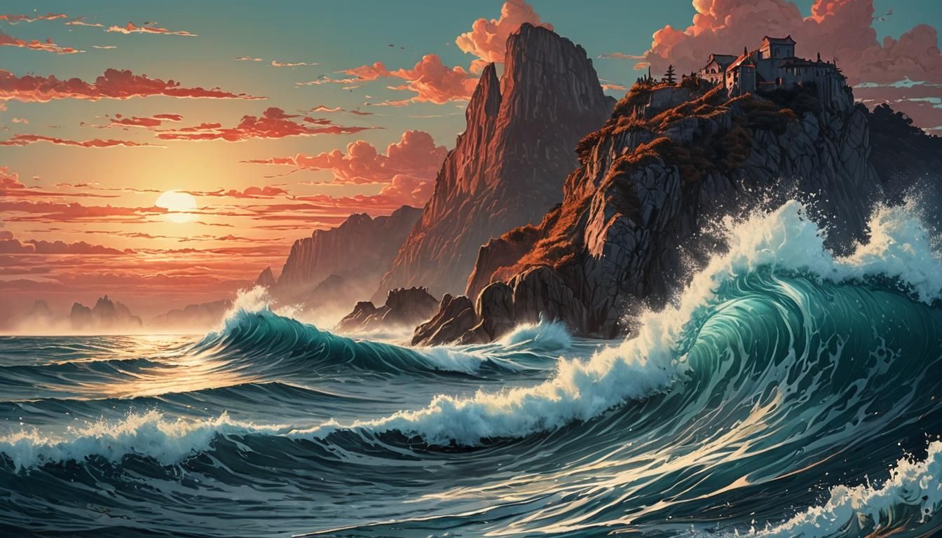 cliffside sunset over water