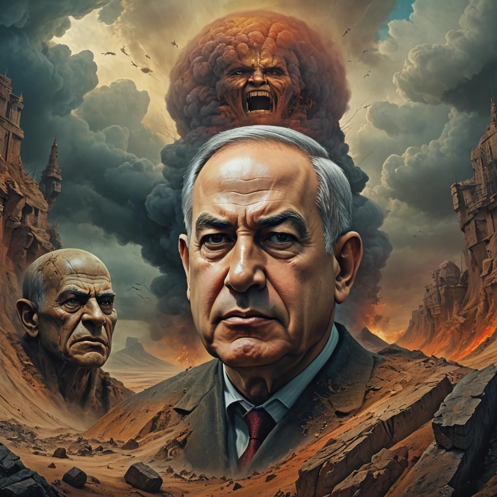Surreal Portrait: Netanyahu's Split Emotions in Fantasy Art