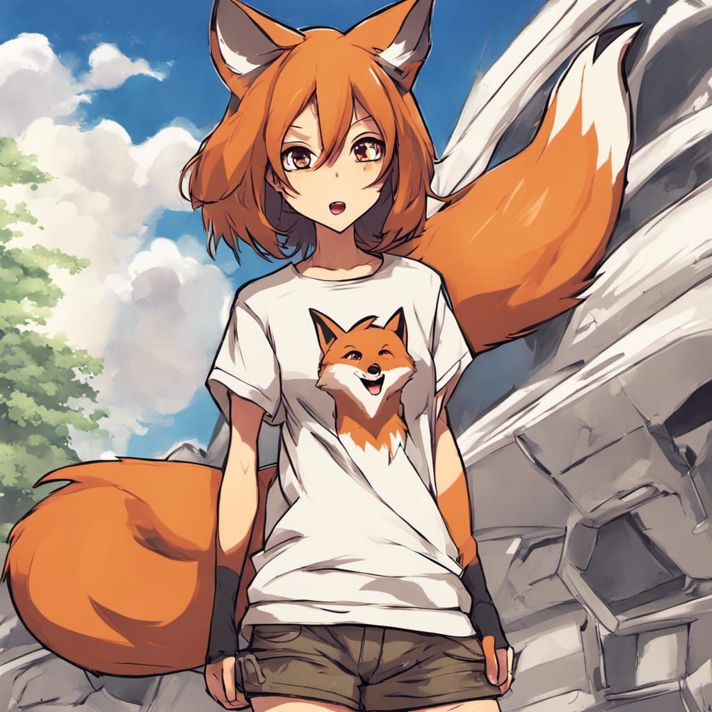 Fox Girl Anime Animal T-shirt Design Vector Download