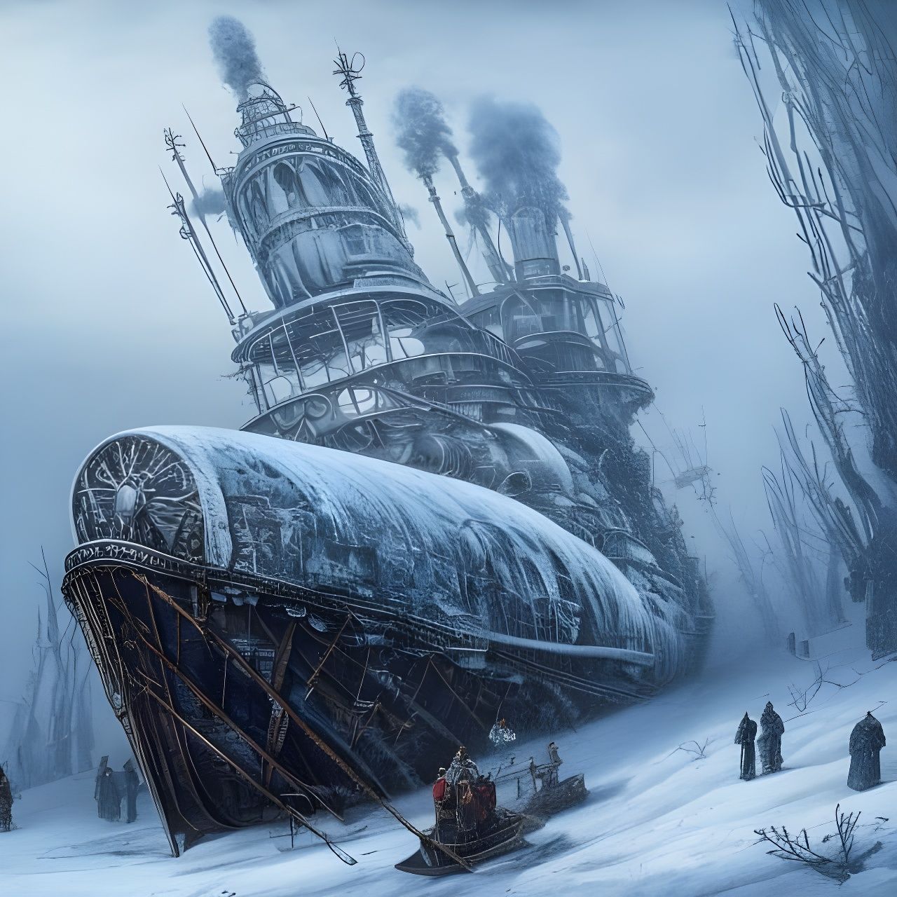 Airship forced down in the Frost Wastes  by @BtN
