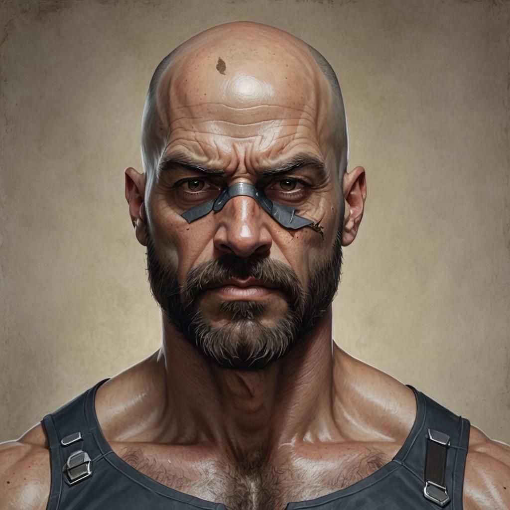 hyperrealistic portrait of a bald male in his early-forties ...
