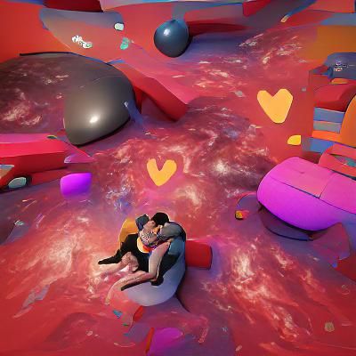 Colorful space where woman and man fall in love Sketchfab